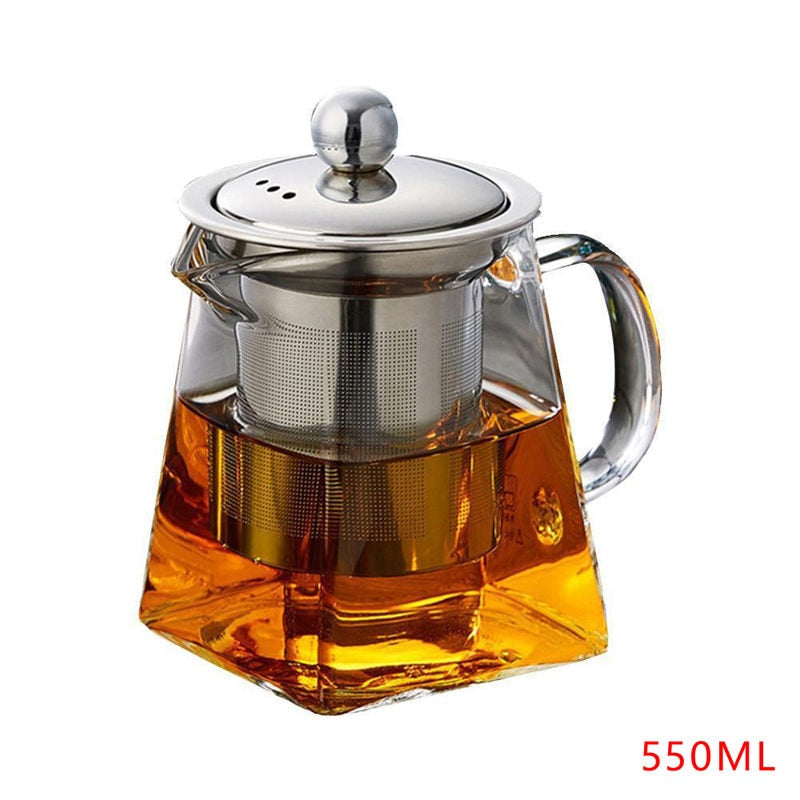 Heat Resistant Glass Teapot With Stainless Steel Infuser