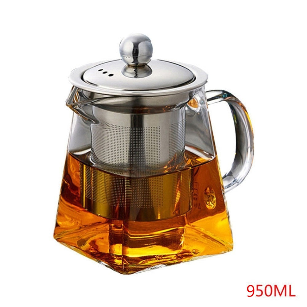 Heat Resistant Glass Teapot With Stainless Steel Infuser