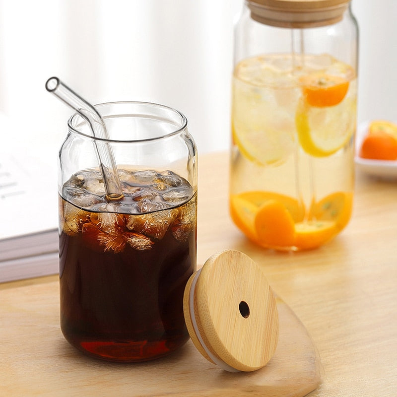 Glass Cup With Lid and Straw