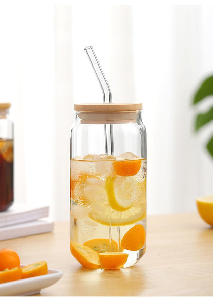 Glass Cup With Lid and Straw