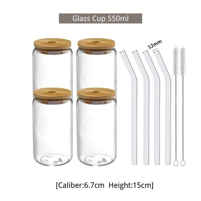 Glass Cup With Lid and Straw