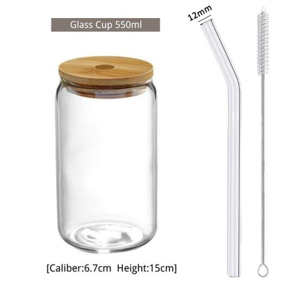 Glass Cup With Lid and Straw